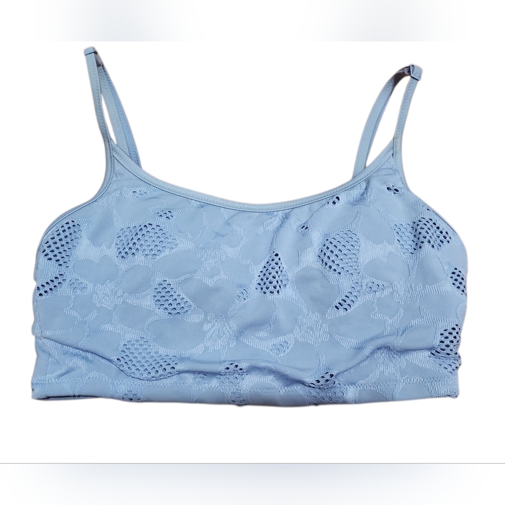 Aerie Jacquard Longline Scoop Bikini Top‎ Light Blue Size Small